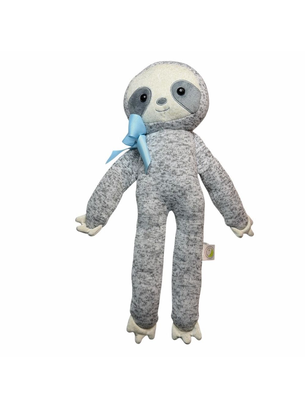 Animal Adventure Sloth Plush Gray Knit Stuffed Animal 18” Blue Bow - Picture 2 of 8